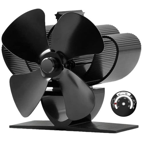 Noir - Ventilateur de cheminée silencieux à 4 pales, avec thermomètre, économie'air chaud, économie de carburant