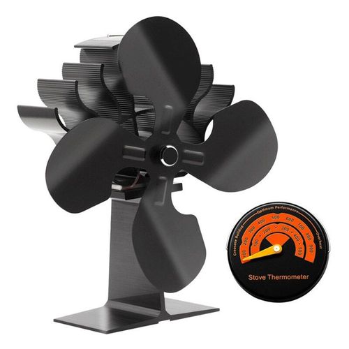 Avec thermomètre - Ventilateur de poêle à bois à 4 lames, brûleur à bûches, chauffage environnemental silencieux, Distribution de chaleur efficace, Air chaud
