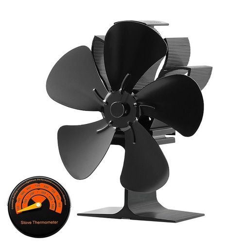 Avec thermomètre - Ventilateur de poêle à bois à 5 lames, brûleur à bûches, silencieux, environnemental, outil de Distribution de chaleur efficace pour la maison