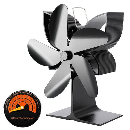 Avec thermomètre - Ventilateur de poêle à bois à 5 lames, brûleur à bûches, pour cheminée, écologique, silencieux, chaud, pour l'hiver, Distribution de chaleur efficace