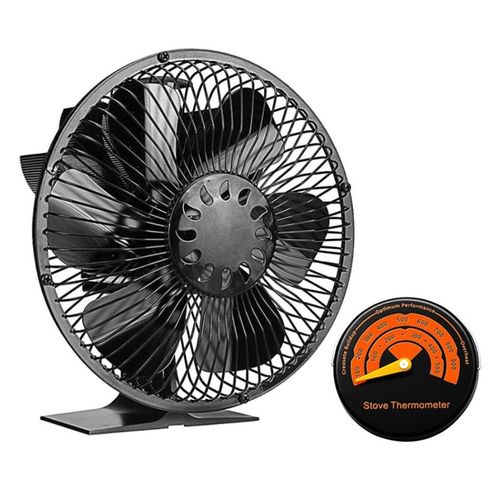 Avec thermomètre - Ventilateur de poêle à bois à 6 pales avec couvercle, brûleur à bois écologique silencieux, grand Volume'air, Distribution de chaleur efficace