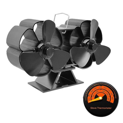Avec thermomètre - Ventilateur de poêle à bois à 6 pales à double tête, Ultra silencieux, circulation'air chaud