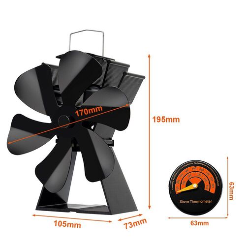 Avec thermomètre - Ventilateur de poêle à bois à 6 pales, silencieux et écologique, sans batterie, Distribution de chaleur efficace pour la maison