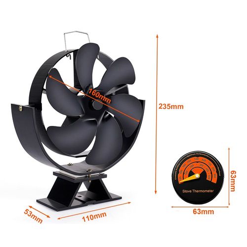 Avec thermomètre - Ventilateur de poêle à bois rotatif à 360 °, 6 pales, silencieux et efficace, pour la Distribution de la chaleur