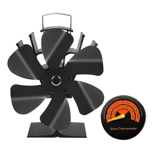 Avec thermomètre - Ventilateur de poêle à bois noir, 6 lames, pour cheminée, écologique, silencieux, efficace, pour la maison