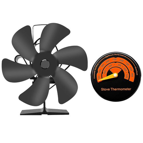 Avec thermomètre - Ventilateur de poêle à bois noir à 6 pales, silencieux, pour la maison, Distribution de chaleur efficace
