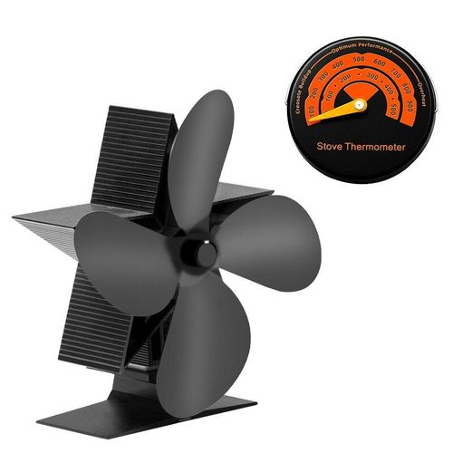 Avec thermomètre - Ventilateur de poêle à chaleur à lames 4/5, silencieux et écologique, pour la combustion du bois, Distribution de chaleur