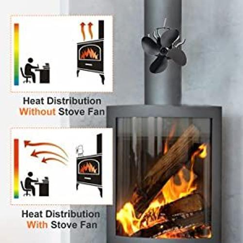 Ventilateur de poêle à chaleur à 4 pales, tuyau de cheminée suspendu,  brûleur de bûches de bois, écologique + thermomètre, Diffusion'air chaud