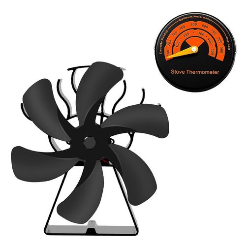 Avec thermomètre - Ventilateur de poêle noir à 6 lames, brûleur à bois, silencieux, pour foyer, Distribution de chaleur efficace