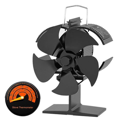 Avec thermomètre - Ventilateur de poêle noir à 5 pales, brûleur à bois, Ecofan, silencieux, Distribution de chaleur efficace