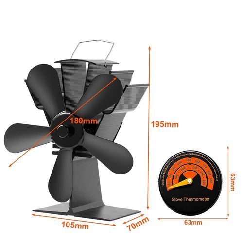Avec thermomètre - Ventilateur de poêle Vertical à 5 lames, brûleur de bois, éco silencieux, Distribution de chaleur efficace