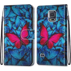 Coque Pour Samsung Galaxy S5 Étui En Cuir Flip Pu Avec Tpu Silicone Antichoc Housse Support Portable Wallet Coque Élégant Protection Étui Pour Samsung Galaxy S5,Papillon Rouge