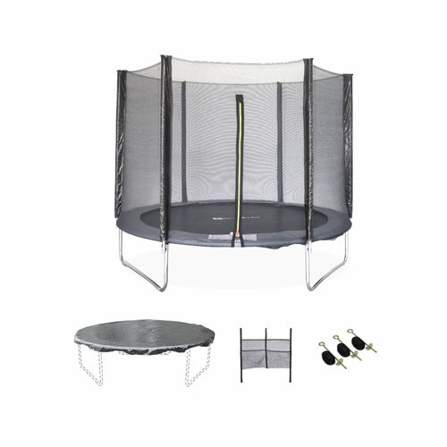 Trampoline 250 Cm. Gris. Avec Filet De Protection. Bâche. Filet Pour Chaussures. Kit D'ancrage