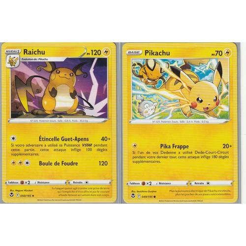 2 Cartes Pokemon - Raichu 050/195 + Pikachu 049/195 - Eb12 Tempête Argentée -