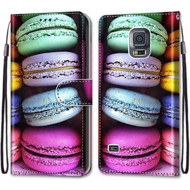 Etui En Pu 360 Protection Full Cuir Pour Samsung Galaxy S5 5.1"" Coque Flip Case Housse À Rabat Portefeuille Étui Et Silicone Interne Cover Anti Choc Poche Motif Biscuits Colorés Protection