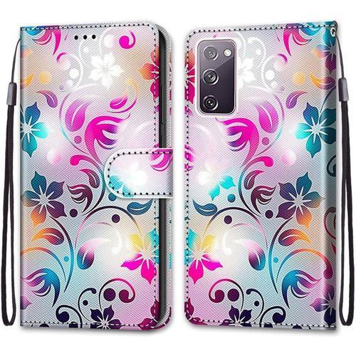 Coque Pour Samsung S20 Fe 5g Portefeuille Etui Rabat En Pu Cuir Motif,Poche Porte-Cartes,Multi-Usage Peint Housse Cuir Case Magnétique Fleur Colorée Protection Pour Samsung Galaxy S20 Fe 5g