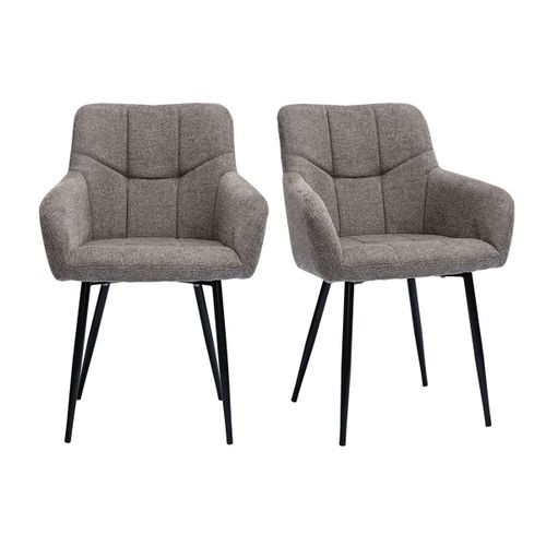 Chaises Design Matelassées En Tissu Velours Texturé Gris Et Métal Noir (Lot De 2) Montero