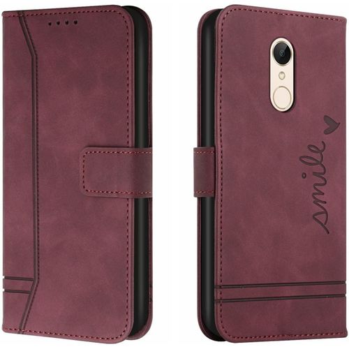 Coque Pour Xiaomi Redmi 5 Plus, Etui Cuir Avec Magnetique, Flip Pochette Housse Pour Xiaomi Redmi 5 Plus Protection, Vin Rouge