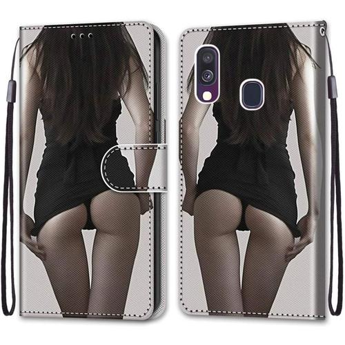 Coque En Pu Cuir Pour Samsung Galaxy A40 5.9"" Étui Flip Cover Clapet De Protection Portefeuille Avec Motif Upskirt Housse Magnétique Case Wallet Antichoc Cover Pour Samsung Galaxy A40 5.9