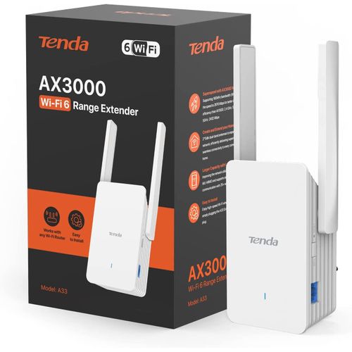 Répéteur WiFi 6 Amplificateur WiFi AX3000 - Tenda A33 - port ethernet, 2*5dBi Antennas, Configuration Facile