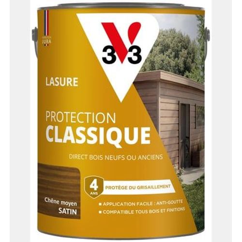 V33 - Lasure Protection Classique CHÊNE FONCE Satin - 5L - Marron