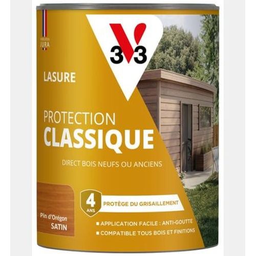 V33 - Lasure Protection Classique CHÊNE CLAIR Satin -0,75L - Jaune