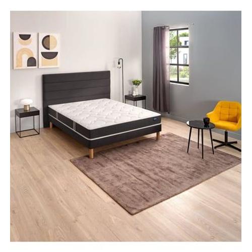 Bultex - Ensemble Matelas Nano Et Mousse Bodysoft Essential, Sommier Vigoroso Gris Fumé Et Pieds - Blanc