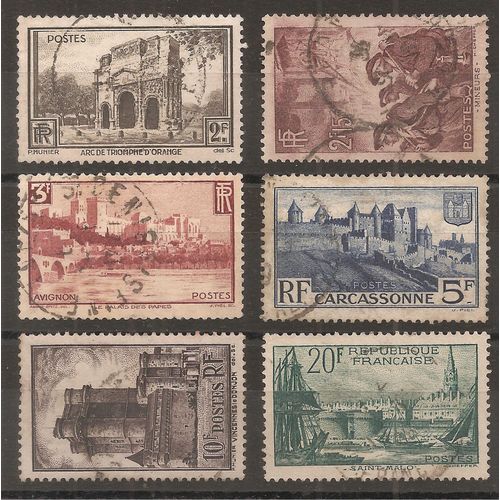 389 À 394 (1938) Série Sites Et Monuments Oblitérée Timbres Défectueux (Cote 30,4e) (7349)