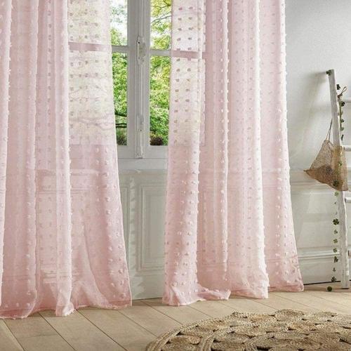 Voilage Enfant Petits Pompons Polyester Rose Clair 140x240 Cm