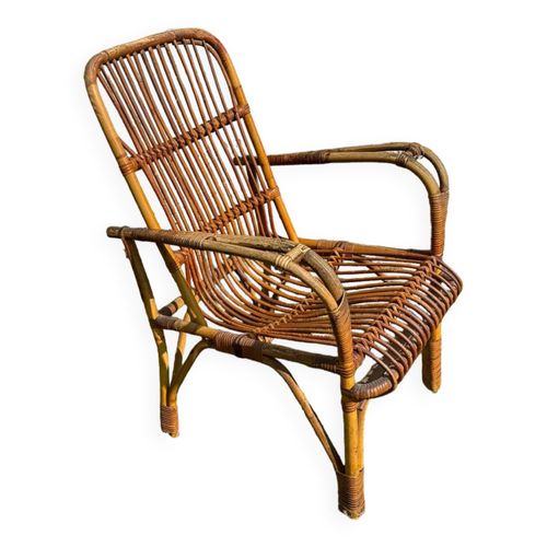 Fauteuil Rotin Vintage Bois