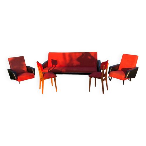 Ensemble Vintage Canap Fauteuils Et Chaises Rouge
