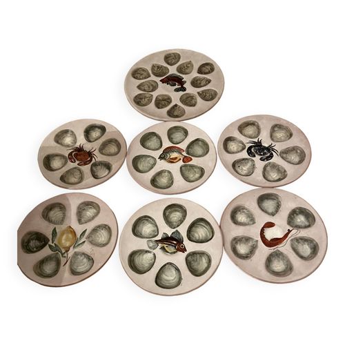 Service  Hutres Vallauris 6 Assiettes Et 1 Plat Multicolore