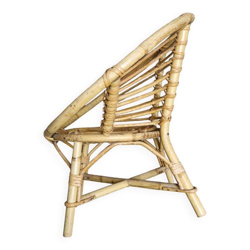 Fauteuil Enfant En Rotin Annes 1970 Beige
