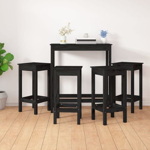 Vidaxl Ensemble De Bar 5 Pcs Noir Bois De Pin Massif