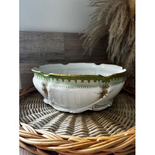 Vintage Plat De Service Vert À Dorures Porcelaine De Limoges