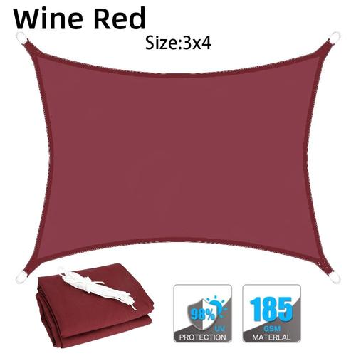 Couleur 3x4 Rouge Vin Voile D'ombrage D'été Imperméable Pour Camping En Plein Air, Piscine, Plage, Triangle/Carré