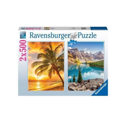 Puzzle 2x500 Pieces - Plage Et Montagnes - Puzzle Adultes Ravensburger - Des 10 Ans - 17267