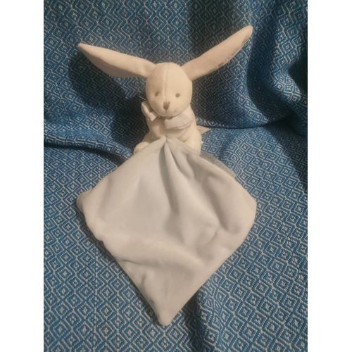 Doudou Lapin Blanc Oreilles Bleu Rayé Noeud Papillon Mouchoir Bleu Ciel Doudou En Compagnie