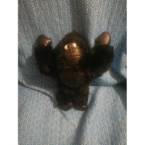 Doudou Gorille Peluche Noir Simili Cuir Bras Levés