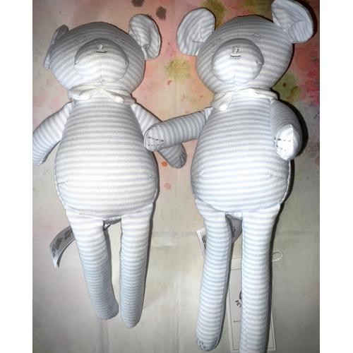 Doudou Souris Milleraies Petit Bateau Rayures Blanc Bleu Jouets Peluches Bebe