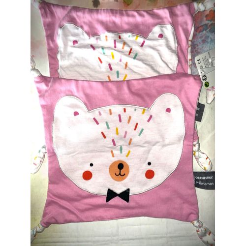 Doudou Orchestra Funfetti Chat Ours Animal Plat Tissu Coton Lot De Deux Jouets Bebe Rose Blanc