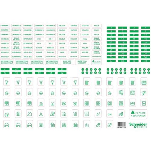 Lot de 10 feuilles A4 de symboles autocollants RESI9 plastique transparent - SCHNEIDER ELECTRIC - R9H13228