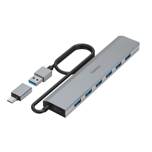 Hub USB, 7 ports, USB 3.2 Gen1, 5 Gbit/s, av. adpt. USB-C et blc sect.