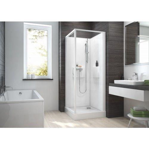 Cabine de douche - Izibox 2 - 80 x 80 cm - Porte pivotante sérigraphiée LEDA