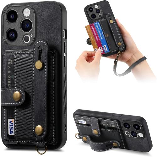 Bracelets Coque Pour Xiaomi Redmi Note 9 4g -Lanyard Étui Portefeuille Carte Fentes Arrière Poche Antichoc Rotatif Support Housse Protect Cover Pour Redmi Note 9 4g / Xiaomi Mi 10x 4g [D9] -Black