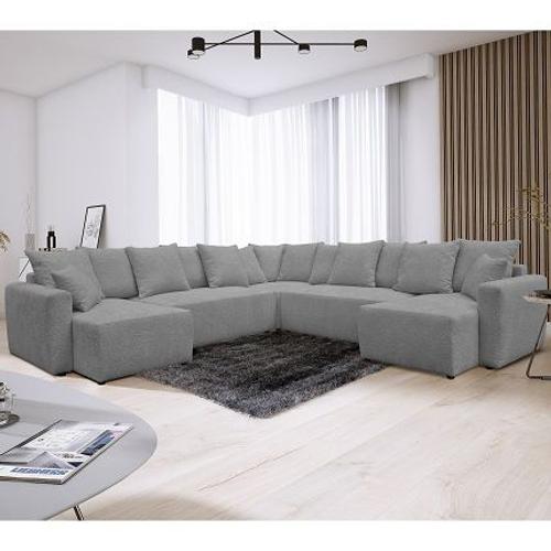 Canapé U Convertible 320 Cm En Tissu Bouclette Gris