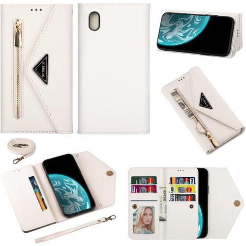 Compatible Avec Coque Xiaomi Redmi Note 10 Pro, Magnétique Portefeuille Housse Cuir Avec Dragonnes Et Lanière, Porte-Cartes, Stand+2x Verre Trempé Protection Écran-[Blanche]