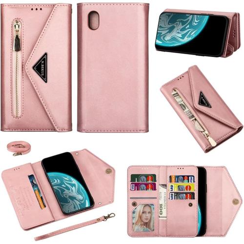 Compatible Avec Coque Samsung Galaxy A30s, Magnétique Portefeuille Housse Cuir Avec Dragonnes Et Lanière, Porte-Cartes, Stand+2x Verre Trempé Protection Écran-[Or Rose]