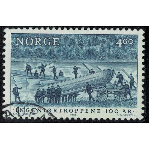 Norvège 1988 Oblitéré Used Les Troupes Du Génie Pont Flottant Avec Des Bateaux Y&t No 951 Su