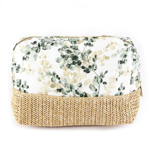 PROMOTION ! Trousse à maquillage coton 'Scarlett' vert beige (floral) - 21x15x6 cm